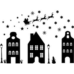 Raamsticker kerst herbruikbaar | raamdecoratie kerst | huisjes | statisch | zwart